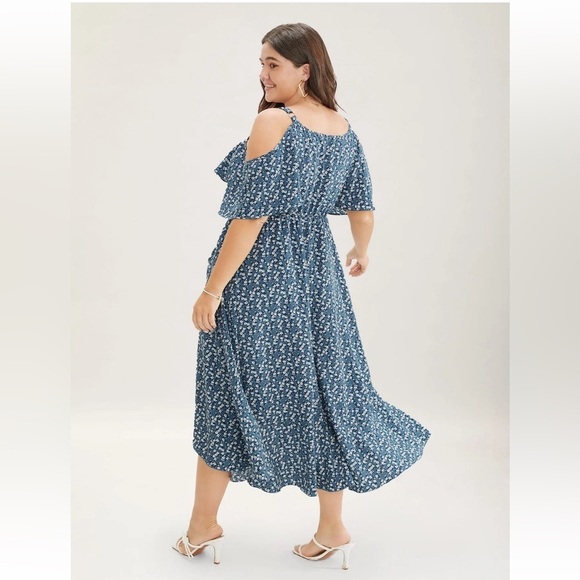 BloomChic Plus Size 3XL Floral Blue Cold Shoulder Dress us22-24 - Picture 2 of 10